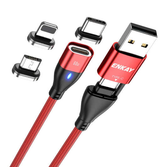 ENKAY 6-in-1 PD60W USB-A / Type-C to Type-C / 8 Pin / Micro USB Magnetic Fast Charging Cable, Cable Length:2m(Red) - Charging Cable & Head by ENKAY | Online Shopping UK | buy2fix