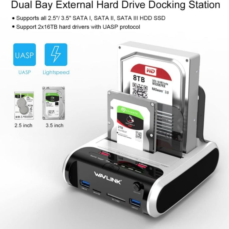 Wavlink ST336A SSD HDD Fast Offline Clone SATA  USB 3.0 External Hard Drive Case(US Plug) - HDD Enclosure by buy2fix | Online Shopping UK | buy2fix