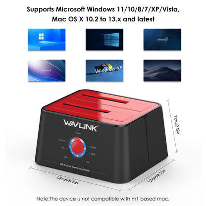 Wavlink ST334U SSD Dual Bay External Hard Drive Docking Station USB 3.0 to SATA I/II/III(US Plug) - External Hard Drives by WAVLINK | Online Shopping UK | buy2fix