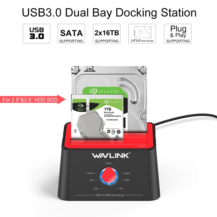 Wavlink ST334U SSD Dual Bay External Hard Drive Docking Station USB 3.0 to SATA I/II/III(US Plug) - External Hard Drives by WAVLINK | Online Shopping UK | buy2fix