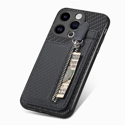 For iPhone 15 Pro Max Carbon Fiber Vertical Flip Zipper Phone Case(Black) - iPhone 15 Pro Max Cases by buy2fix | Online Shopping UK | buy2fix