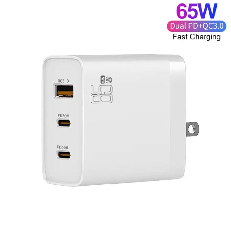 GAN 65W PD45W Dual Type-C+QC3.0 USB Multi Compatible Laptop Adapter EU + US + AU + UK Plug White - Power Supply by buy2fix | Online Shopping UK | buy2fix