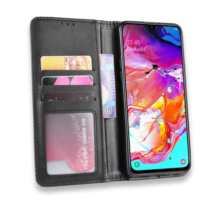 For Galaxy A20s  Magnetic Buckle Retro Crazy Horse Texture Horizontal Flip Leather Case  , with Holder & Card Slots & Photo Frame(Black) - Galaxy Phone Cases by buy2fix | Online Shopping UK | buy2fix