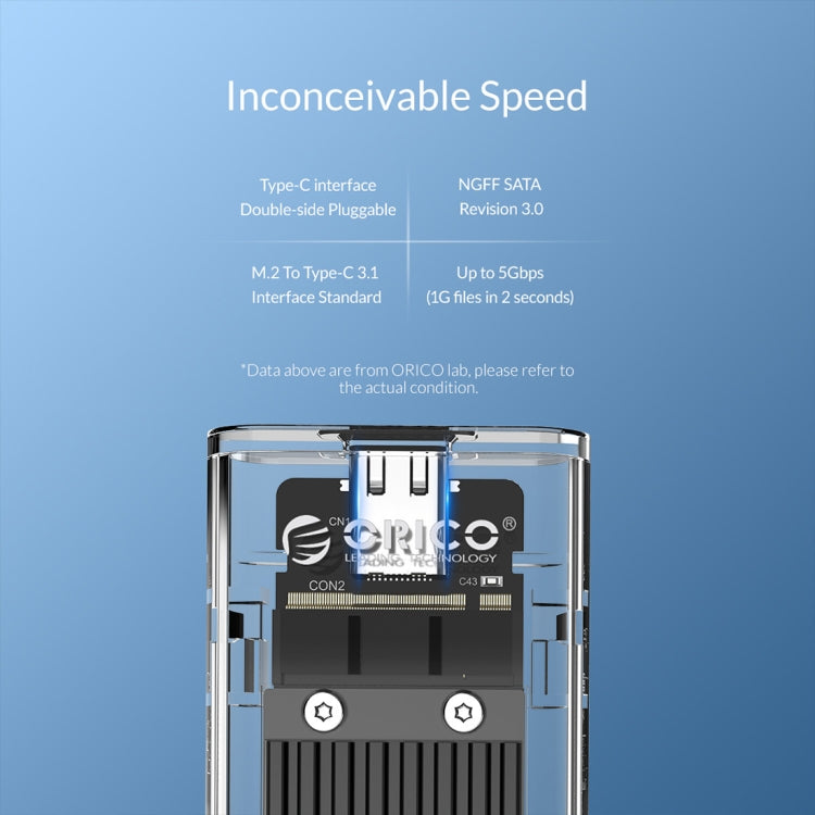 ORICO TCM2F-C3 NGFF M.2 Hard Drive Enclosure,Tool Free Type-C Interface Transparent Hard Disk Box -  by ORICO | Online Shopping UK | buy2fix