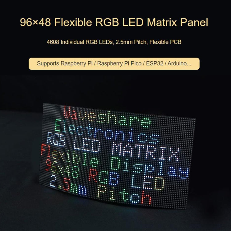 Waveshare Flexible RGB Full-color LED Matrix Panel, 2.5mm Pitch, 96x48 Pixels, Adjustable Brightness Bendable PCB - Consumer Electronics by Waveshare | Online Shopping UK | buy2fix