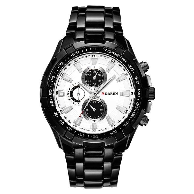 CURREN 8023 Men Stainless Steel Analog Sport Quartz Watch(Black case white face) - Metal Strap Watches by CURREN | Online Shopping UK | buy2fix