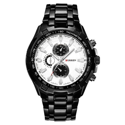 CURREN 8023 Men Stainless Steel Analog Sport Quartz Watch(Black case white face) - Metal Strap Watches by CURREN | Online Shopping UK | buy2fix