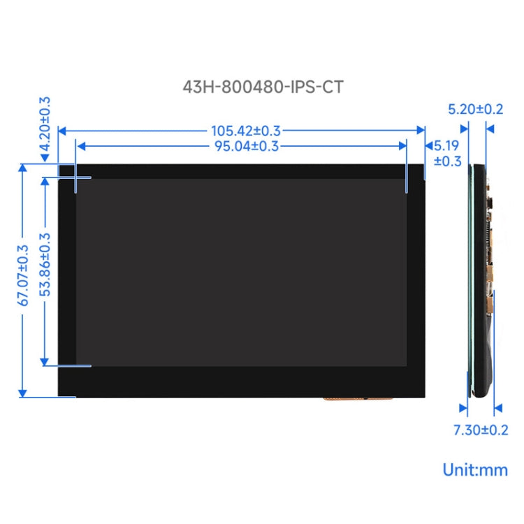 Waveshare 4.3 Inch DSI Display 800×480 Pixel IPS Display Panel, Style:Touch Display - LCD & LED Display Module by Waveshare | Online Shopping UK | buy2fix