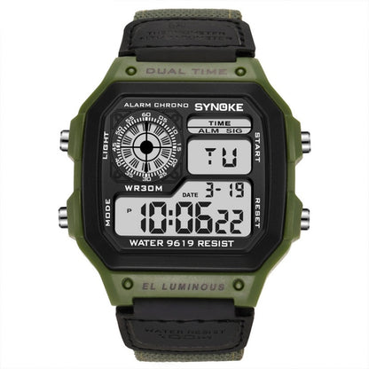 SYNOKE 9619B Nylon Canvas Strap Luminous Waterproof Digital Watch(Green Head Green Belt) - Outdoor & Sports by SYNOKE | Online Shopping UK | buy2fix