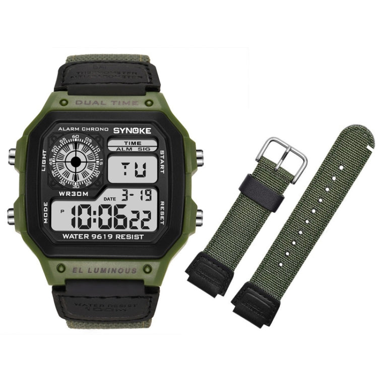 SYNOKE 9619B Nylon Canvas Strap Luminous Waterproof Digital Watch(Green Head Green Belt) - Outdoor & Sports by SYNOKE | Online Shopping UK | buy2fix