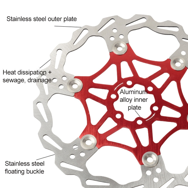 SNAIL FD-01 Mountain Bike Floating Disc Bicycle Brake Pad Six Nail Brake Disc, Size:203mm, Color:Red - Bicycle Brake Parts by SNAIL | Online Shopping UK | buy2fix