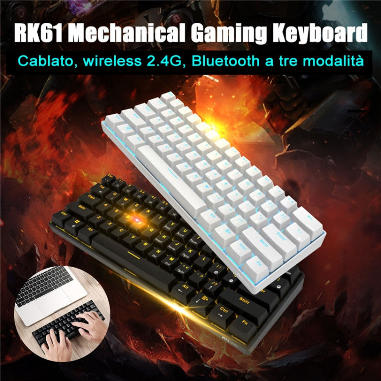 RK61 61 Keys Bluetooth / 2.4G Wireless / USB Wired Three Modes Tablet Mobile Gaming Mechanical Keyboard, Cable Length: 1.5m, Style:Tea Shaft(White) -  by buy2fix | Online Shopping UK | buy2fix