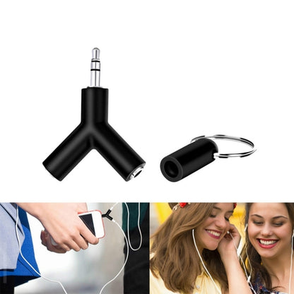 Mini Y Shaped 3.5mm Male to Double 3.5mm Female Jack Audio Headset Adapter Connector Keychain(Black) - Computer & Networking by buy2fix | Online Shopping UK | buy2fix