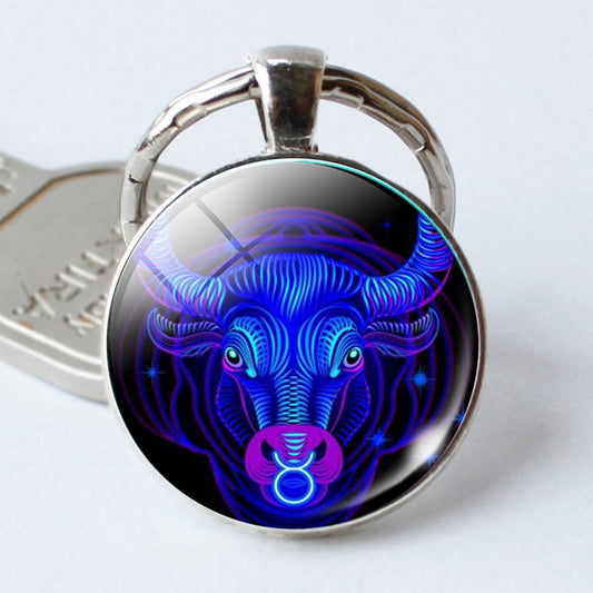 Zodiac Sign Keychain 12 Constellation Pendant Single Face Keyring - Key Rings by buy2fix | Online Shopping UK | buy2fix