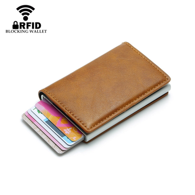 Automatic Elastic Card Type Anti-magnetic RFID Anti-theft Retro Card Package Universal Leather Metal Wallet(Black) - Home & Garden by buy2fix | Online Shopping UK | buy2fix