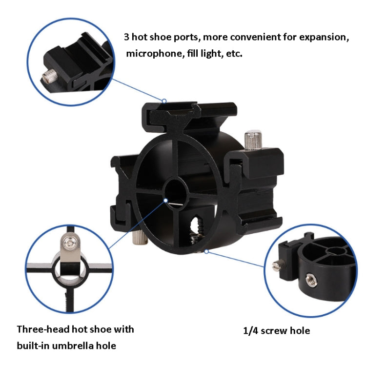 2 PCS Round Field 3 Triple Head Hot Shoe Mount Adapter Flash Holder Bracket Light Stand Holder - Camera Accessories by buy2fix | Online Shopping UK | buy2fix