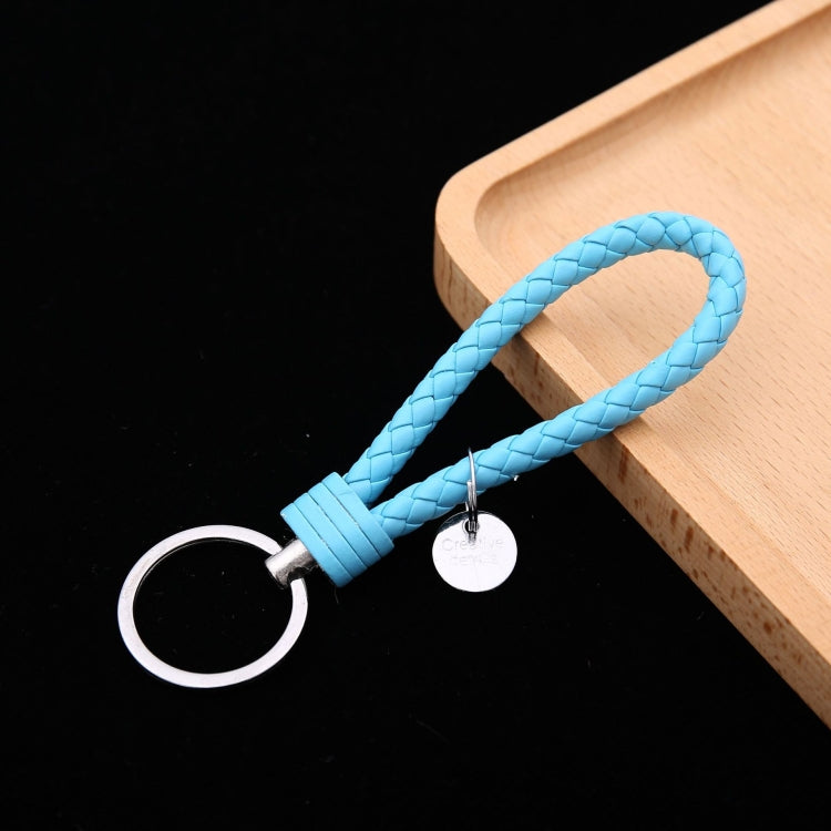 100 PCS Woven Leather Cord Keychain Car Pendant Leather Key Ring Baotou With Small Round Piece(Light Blue) - Key Rings by buy2fix | Online Shopping UK | buy2fix