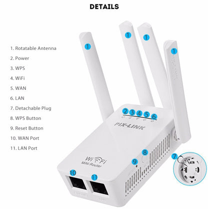 PIX-LINK LV-WR09 300Mbps WiFi Range Extender Repeater Mini Router(AU Plug) - Wireless Routers by buy2fix | Online Shopping UK | buy2fix