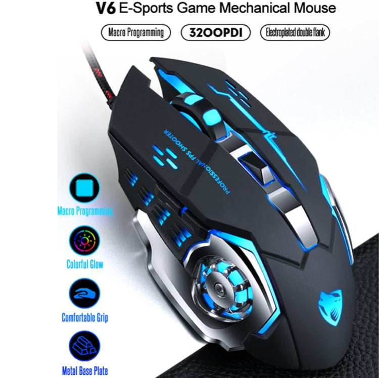 T-WOLF V6 USB Interface 6-Buttons 3200 DPI Wired Mouse Gaming Mechanical Macro Programming 7-Color Luminous Gaming Mouse, Cable Length: 1.5m( Macro Definition Audio Version Black Silver) - Wired Mice by T-WOLF | Online Shopping UK | buy2fix