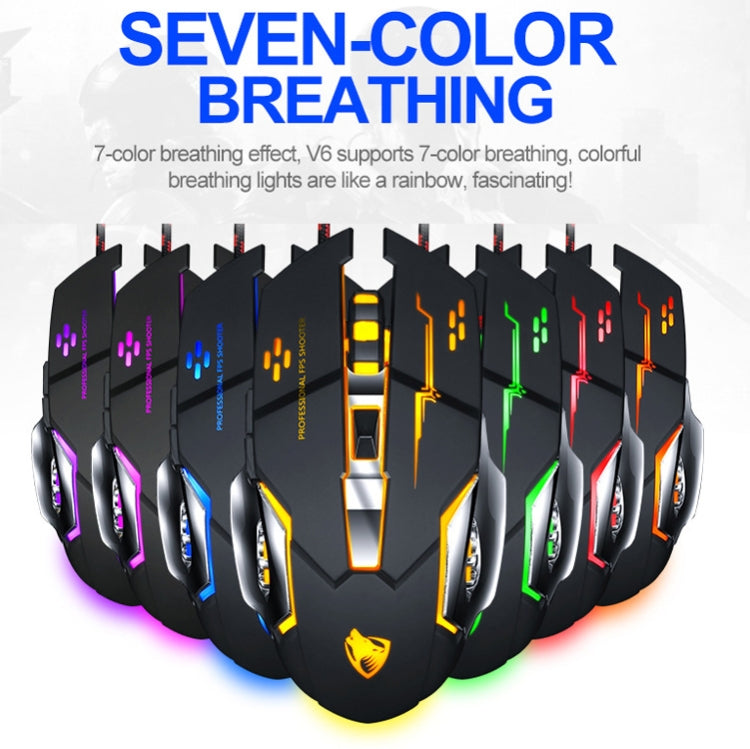 T-WOLF V6 USB Interface 6-Buttons 3200 DPI Wired Mouse Gaming Mechanical Macro Programming 7-Color Luminous Gaming Mouse, Cable Length: 1.5m(Macro Definition Silent Version Star Color) - Wired Mice by T-WOLF | Online Shopping UK | buy2fix