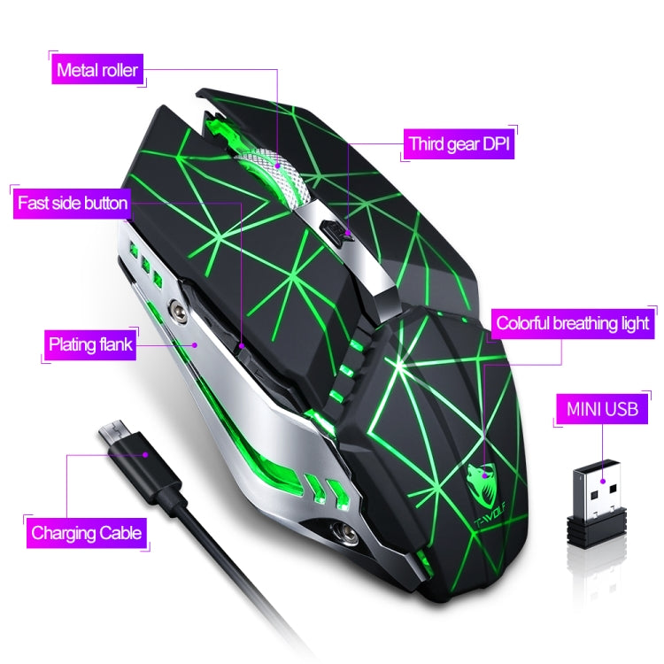 T-WOLF Q15 6-Buttons 1600 DPI Wireless Rechargeable Mute Office Gaming Mouse with 7 Color Breathing Light(Pearl White) - Wireless Mice by T-WOLF | Online Shopping UK | buy2fix