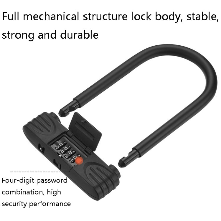 Bold Steel U-Shaped Bicycle Password Lock Motorcycle Electric Car Anti-Theft Password Lock(Black) - Bicycle Locks & Bicycle Pumps by buy2fix | Online Shopping UK | buy2fix