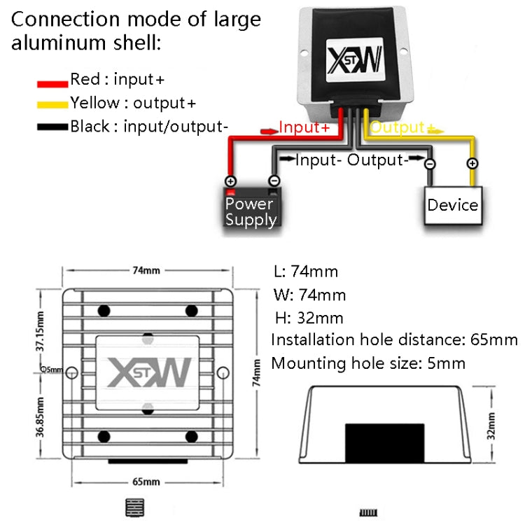 XWST DC 12/24V To 5V Converter Step-Down Vehicle Power Module, Specification: 12/24V to 5V 20A Large Aluminum Shell -  by buy2fix | Online Shopping UK | buy2fix