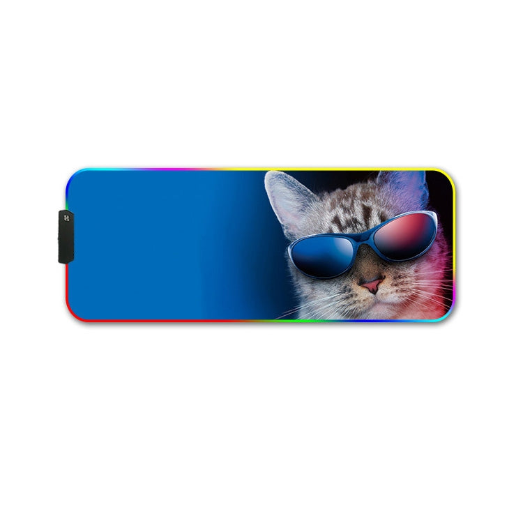 300x800x3mm F-01 Rubber Thermal Transfer RGB Luminous Non-Slip Mouse Pad(Glasses Cat) - Mouse Pads by buy2fix | Online Shopping UK | buy2fix