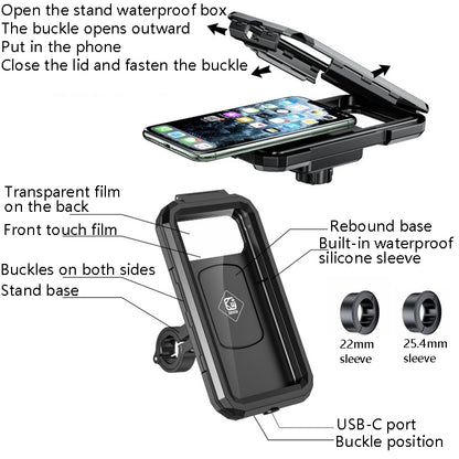 Kewig Bicycle Motorcycle Waterproof Box Mobile Phone Bracket Riding Touch Mobile Phone Fixed Seat(M18S-B1 Small Handlebar Installation) - Holder by Kewig | Online Shopping UK | buy2fix