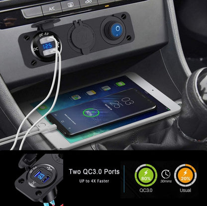 12-24V Car Ship Waterproof USB Charging Cigarette Lighter Master 3 In 1 Combined Panel Switch(Blue Light) - In Car by buy2fix | Online Shopping UK | buy2fix