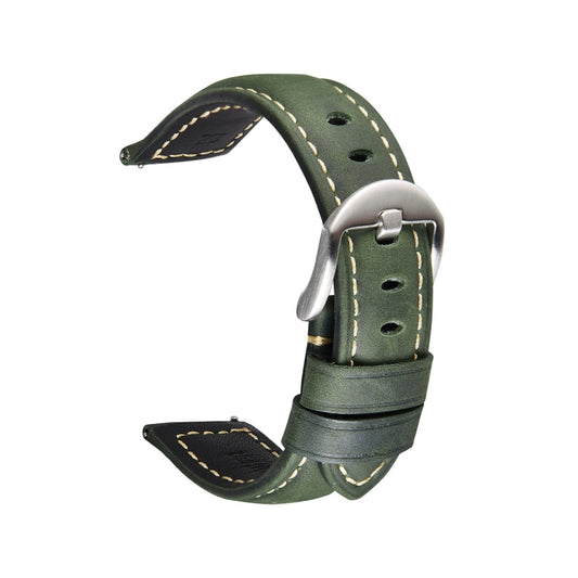 Quick Release Watch Band Crazy Horse Leather Retro Watch Band For Samsung Huawei,Size: 20mm (Army Green Silver Buckle) - Watch Bands by buy2fix | Online Shopping UK | buy2fix