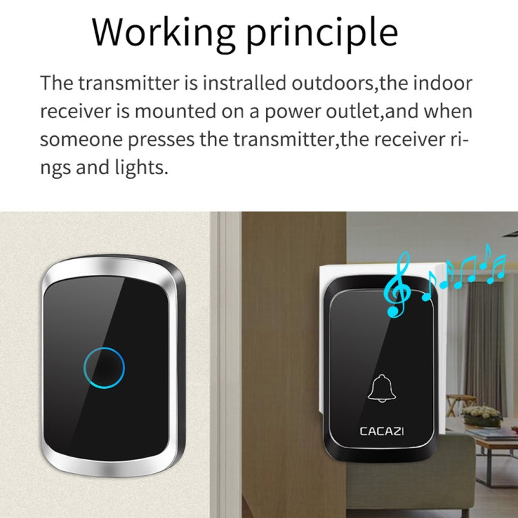 CACAZI A50 1 For 1 Wireless Music Doorbell without Battery, Plug:US Plug(Black) - Wireless Doorbell by CACAZI | Online Shopping UK | buy2fix