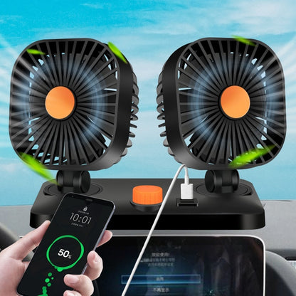 Mini USB 12 / 24V Car Electric Fan Double Head Car Cigarette Lighter Fan - In Car by buy2fix | Online Shopping UK | buy2fix