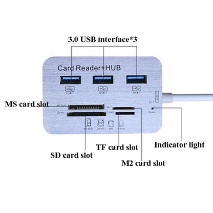 619-3.0 3 Port HUB + 4 Port Card Reader One to Three High Speed USB 3.0 Hub Splitter(White) - USB 3.0 HUB by buy2fix | Online Shopping UK | buy2fix