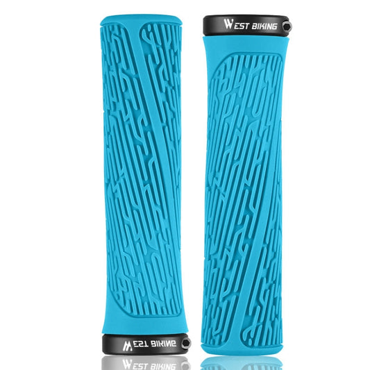 1 Pair WEST BIKING YP0804061 Bicycle Anti-Slip Shock Absorber Grip Mountain Bike Rubber Handlebar Cover(Blue) - Bicycle Grips by WEST BIKING | Online Shopping UK | buy2fix