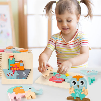 3 PCS Early Childhood Education Wooden Three-Dimensional Jigsaw Puzzle Toy(Owl) - Puzzle Toys by buy2fix | Online Shopping UK | buy2fix