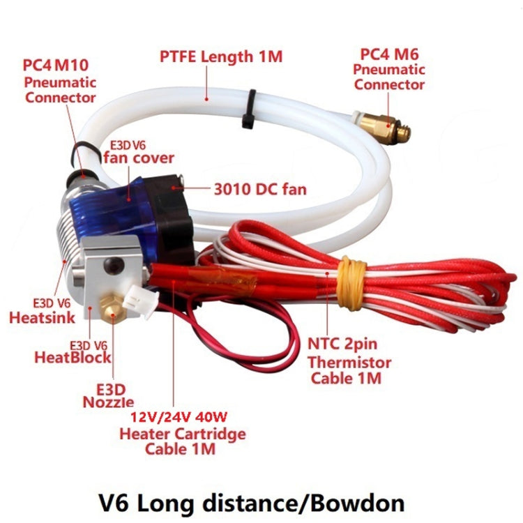 3D V6 Printer Extrusion Head Printer J-Head Hotend With Single Cooling Fan, Specification: Remotely 1.75 / 0.3mm - Consumer Electronics by buy2fix | Online Shopping UK | buy2fix