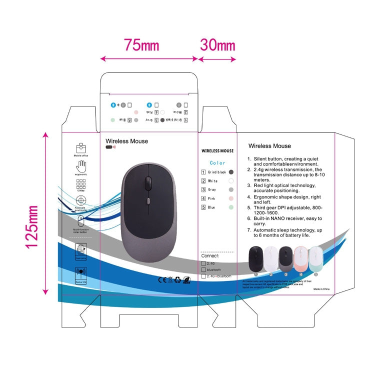 M030 4 Keys 1600DPI Laptop Office Mute Mouse, Style: Double Mode (Ink Green) - Wireless Mice by buy2fix | Online Shopping UK | buy2fix