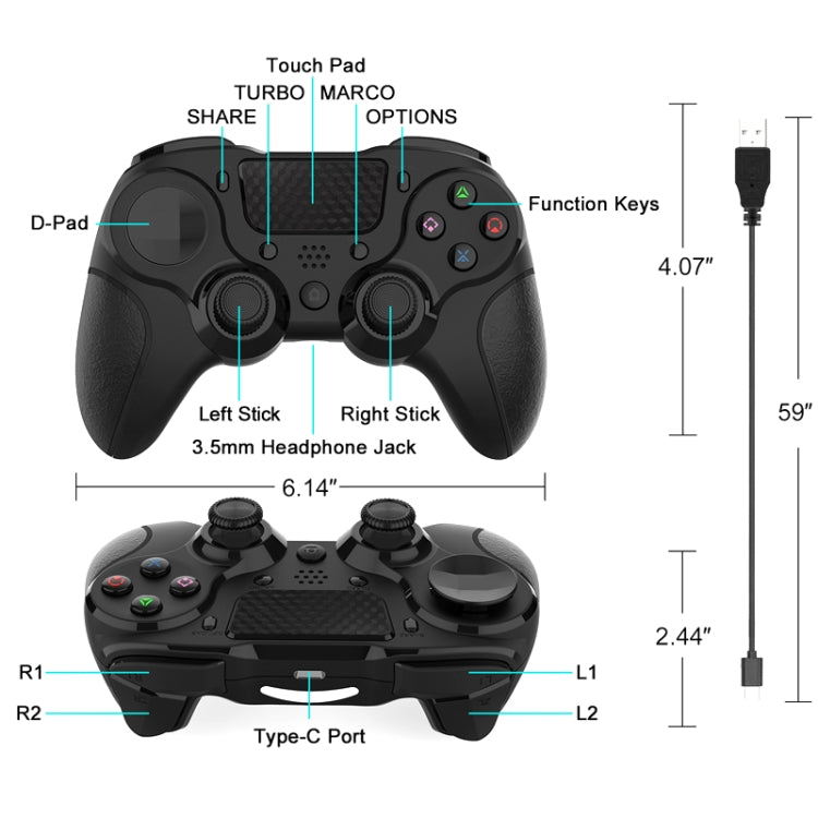 MB-P913 PC Six-Axis Somatosensory Back Key Programming Dual Vibration Bluetooth Gamepad For PS4 Pro(Black) - Gamepads by buy2fix | Online Shopping UK | buy2fix