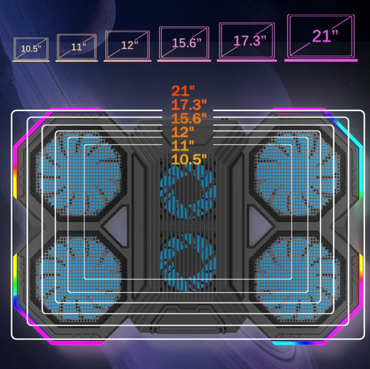 F12 6 Fans USB Semiconductor Computer Radiator Notebook Stand with Phone Holder, Colour: Blue Light + RGB Light - Computer & Networking by buy2fix | Online Shopping UK | buy2fix