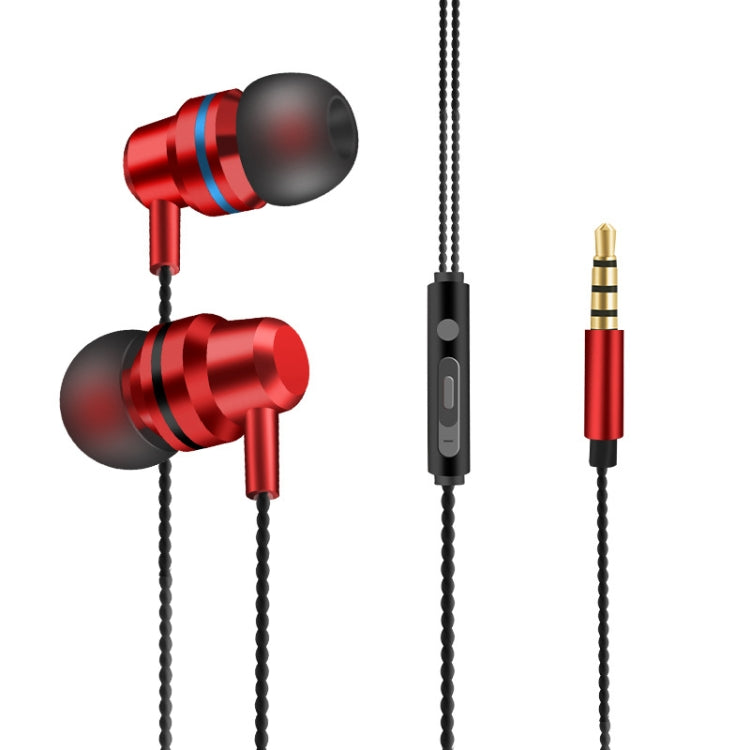 2 PCS TS8 3.5mm In-Ear Metal Wired Control Phone Earphone(Red) - In Ear Wired Earphone by buy2fix | Online Shopping UK | buy2fix