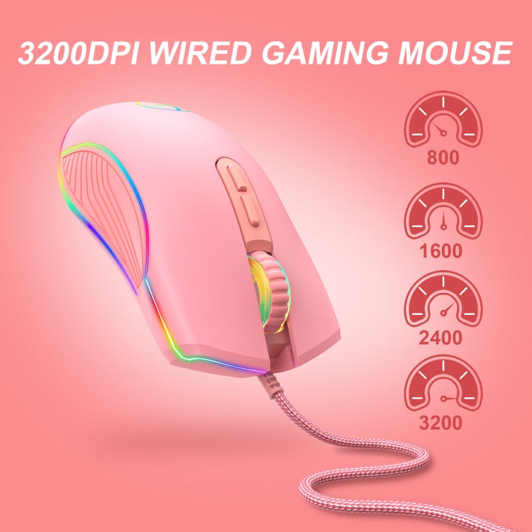 E32  7 Keys 3200 DPI Pink Girls RGB Glowing Wired Mouse Gaming Mouse, Interface: Type-C - Wired Mice by buy2fix | Online Shopping UK | buy2fix