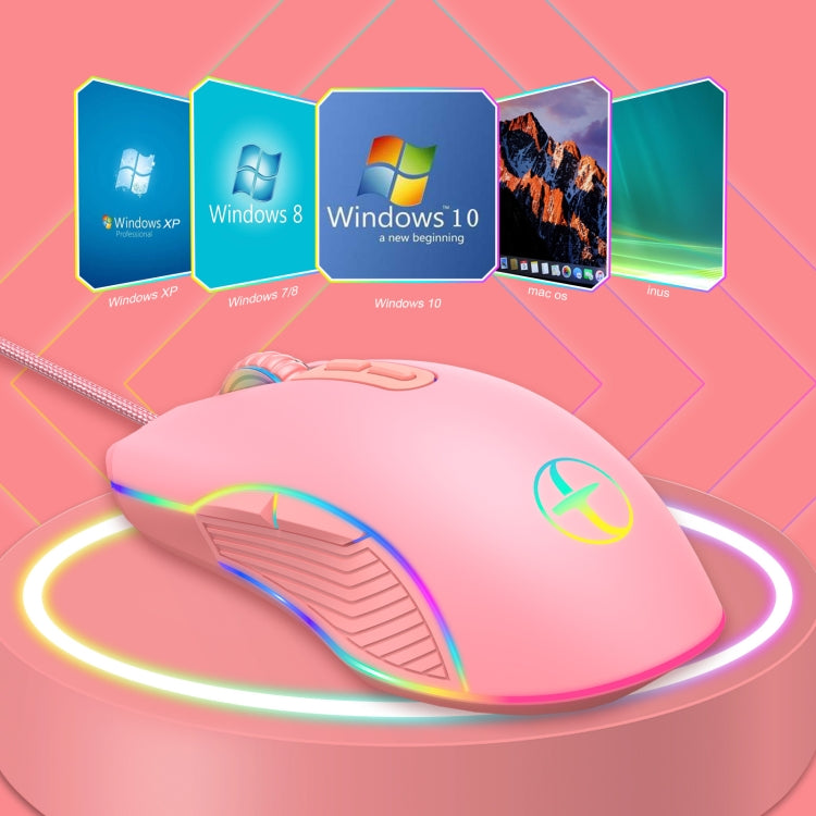 E32  7 Keys 3200 DPI Pink Girls RGB Glowing Wired Mouse Gaming Mouse, Interface: Type-C - Wired Mice by buy2fix | Online Shopping UK | buy2fix