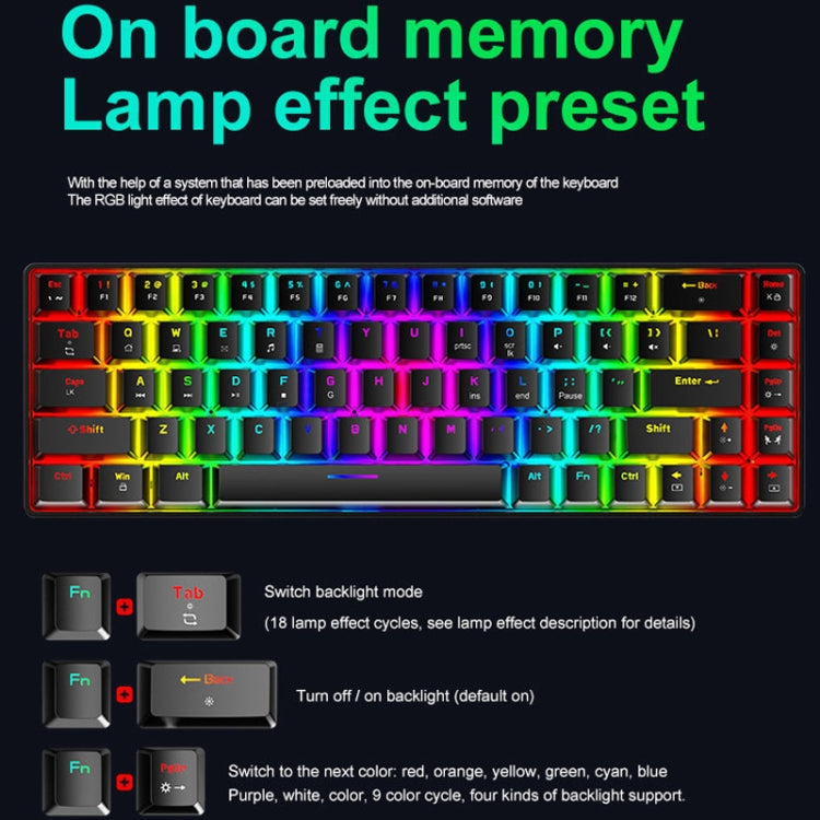 ZIYOU LANG T8 68 Keys RGB Luminous Gaming Mechanical Keyboard, Cable Length:1.6m(Blue Green Shaft) - Wired Keyboard by ZIYOU LANG | Online Shopping UK | buy2fix