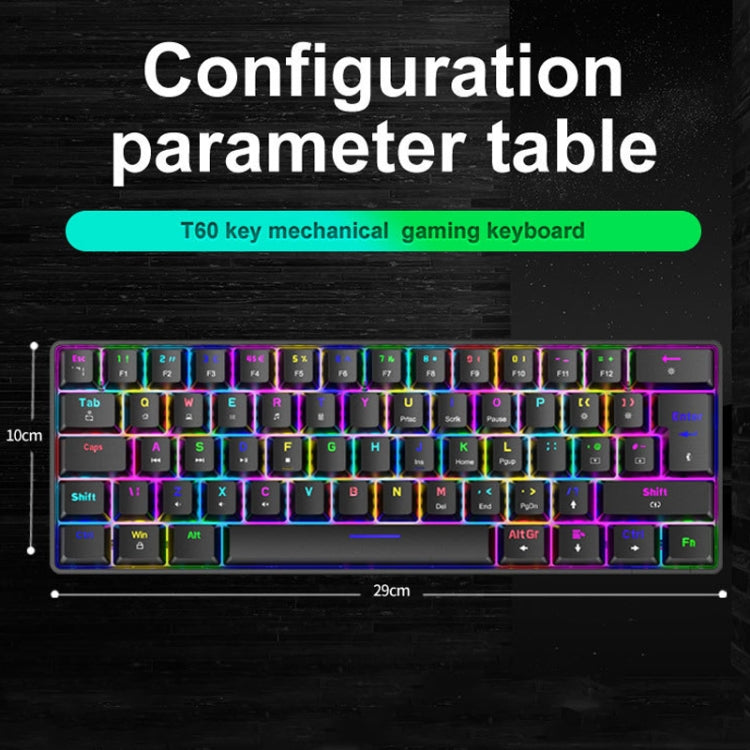 ZIYOU LANG T60 62-Key RGB Luminous Mechanical Wired Keyboard, Cable Length:1.5m(Black Tea Shaft) - Wired Keyboard by ZIYOU LANG | Online Shopping UK | buy2fix