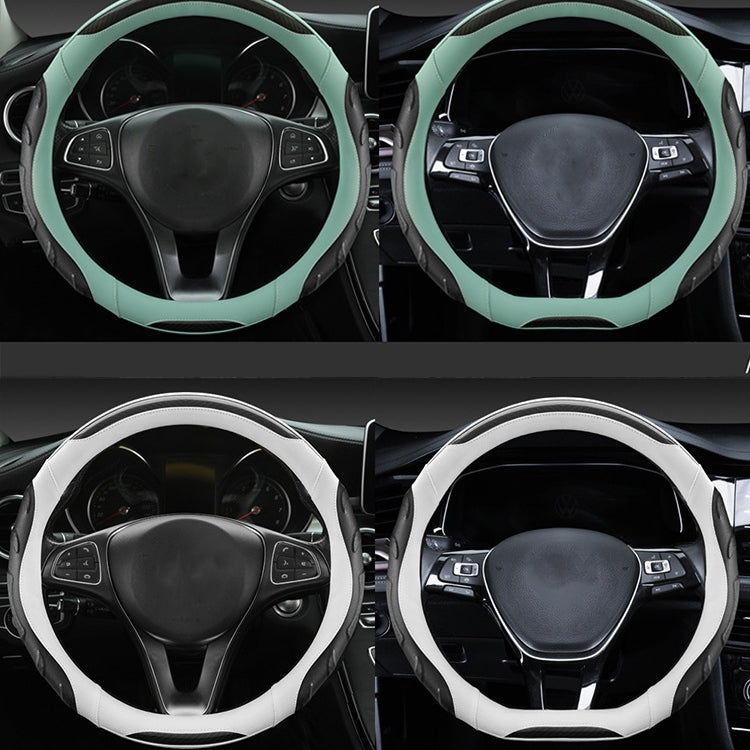 Leather Carbon Fiber Stitching Car Steering Wheel Set, Diameter: 38cm(Black White Round) - In Car by buy2fix | Online Shopping UK | buy2fix