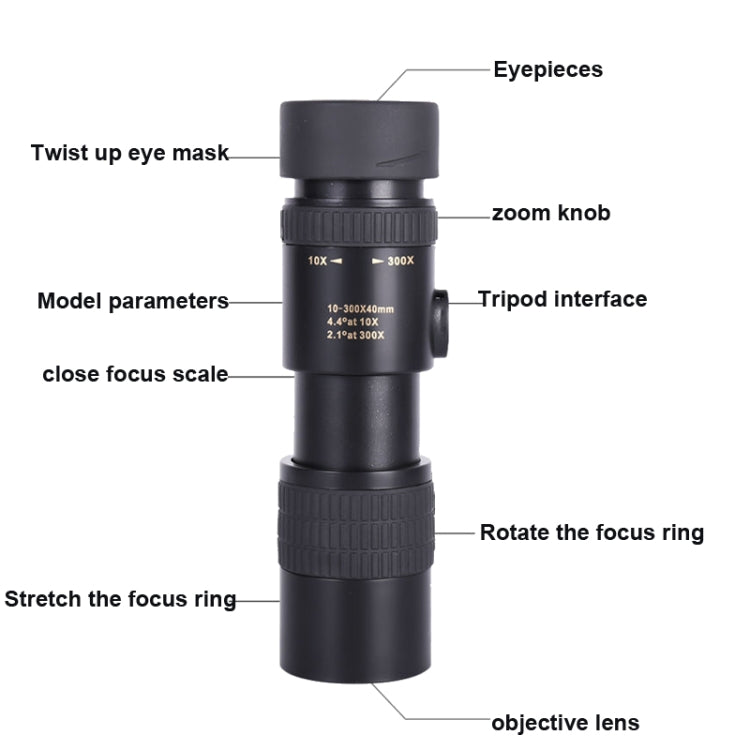 10-300x40 Monocular HD Telescope BAK4 Prism Telescope,Style: Standard - Monocular Binoculars by buy2fix | Online Shopping UK | buy2fix