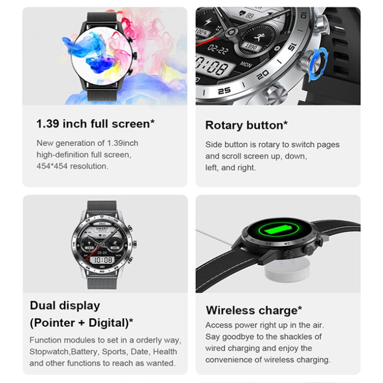 LOANIY DT70 Analog Digital Dual Display Smart Call Watch(Silver Steel) - Smart Wear by LOANIY | Online Shopping UK | buy2fix