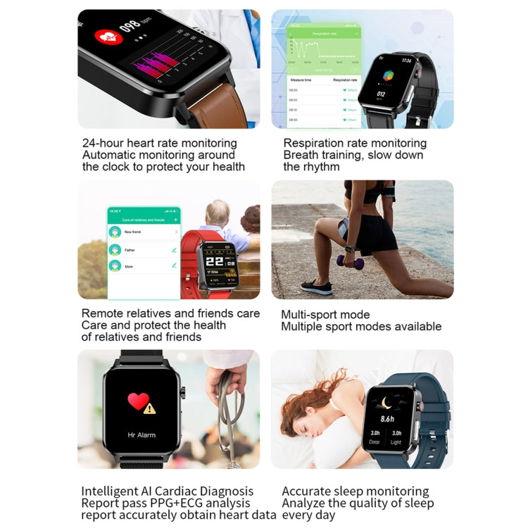 LOANIY E86 1.7 Inch Heart Rate Monitoring Smart Bluetooth Watch, Color: Black Leather - Smart Watches by LOANIY | Online Shopping UK | buy2fix