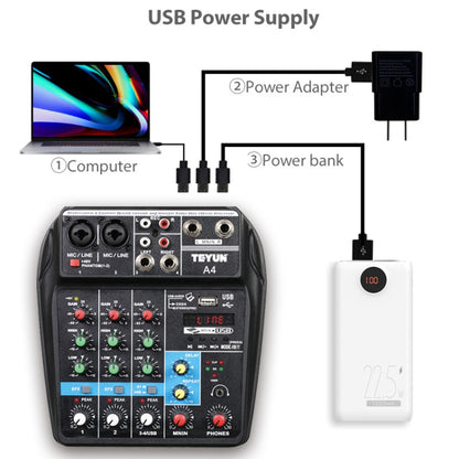 TEYUN A4 4-way Small Microphone Digital Mixer Live Recording Effector(US Plug) - Consumer Electronics by TEYUN | Online Shopping UK | buy2fix